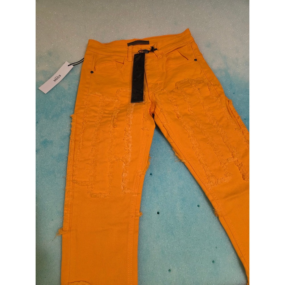 KDNK Stacked Distressed Jeans Orange Slim Fit Frayed Patch KNB3338 Womens 28 - Picture 3 of 4